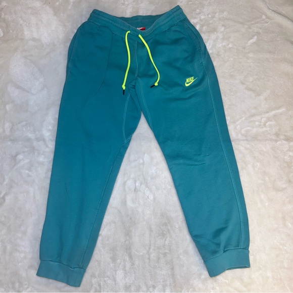Nike Teal Blue Neon Drawstring Logo Jogger Sweatpants Size Medium - Picture 1 of 11